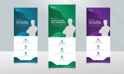 Corporate roll-up design template with colorful, abstract ideas.
