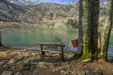 A bench by the Biograd lake in early spring, Montenegro, April