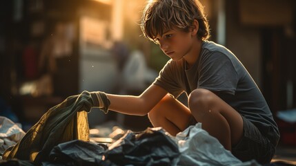 The Boy Cleaning the trash, AI generated Image