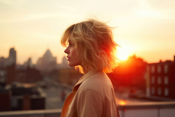 Fototapeta na wymiar Mature Woman Admiring City Sunset