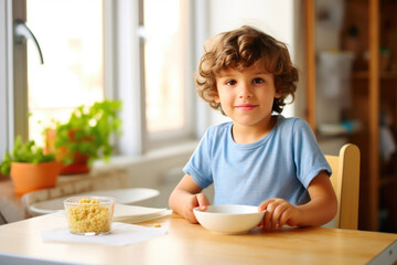 Cute Kid Enjoying a Homecooked Meal