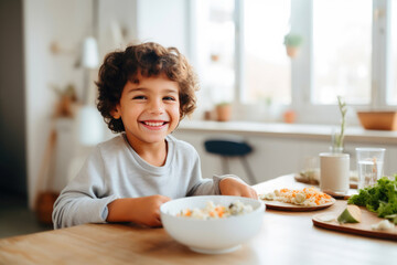 Joyful Youngster Feasting on a Delicious Meal
