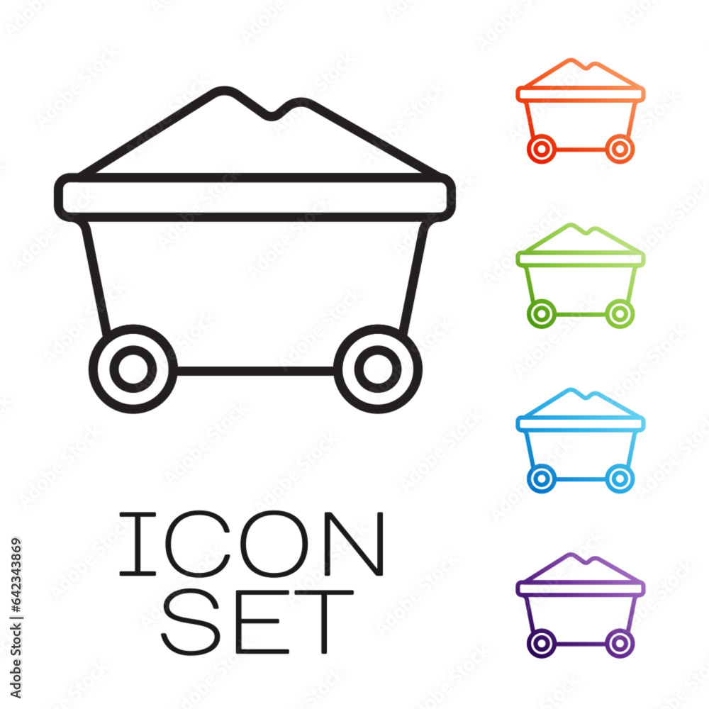 Canvas Prints black line coal mine trolley icon isolated on white background. factory coal mine trolley. set icons