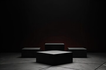 stage showroom placement render box three-dimensional podium dais stand mockup black Dark Minimal...
