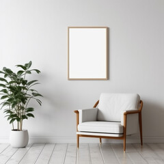 light gray Scandinavian style interior large white frame above the chair