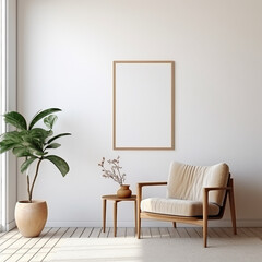 white Scandinavian style interior large white frame above the chair