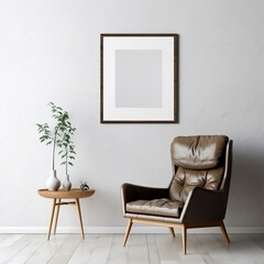 light gray Scandinavian style interior large white frame above the chair