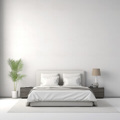 white interior of the bedroom with a double bed and bedside tables
