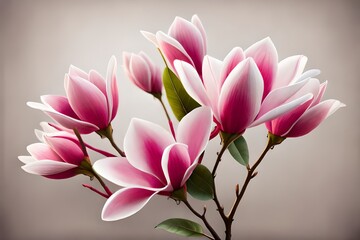 An exquisite cluster of magnolia flowers gracefully positioned on a white background.