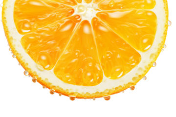  a slice of orange with some drops of dew on it on a white background isolated PNG