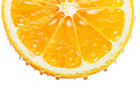  a slice of orange with some drops of dew on it on a white background isolated PNG