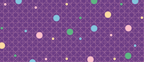 Trendy Geometric background with circles on purple backdrop. Abstract Avant-garde Background with Geomentrical shapes. Vector illustration. Contemporary wallpaper in y2k retro style.
