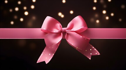 Pink Gift Ribbon with a Bow in front of a dark Background. Festive Template for Holidays and Celebrations
