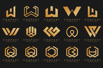 Abstract collection with letters W logo design. creative design logotype W with gold color.