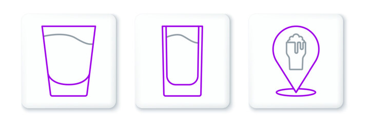 Set line Alcohol or beer bar location, Shot glass and icon. Vector