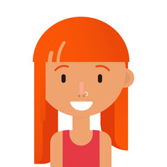 Smile arabic girl with red hair avatar, pirsing, headphones. Flat style on white background