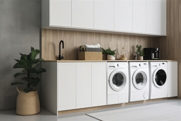 A laundry room that combines style and functionality, featuring a modern washer and dryer set. AI Generative technology makes it all possible. - Powered by Adobe