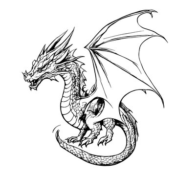 dragon vector animal illustration for design. Sketch tattoo design on white background