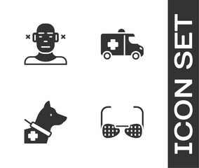 Set Blind glasses, Deaf, Guide dog and Emergency car icon. Vector