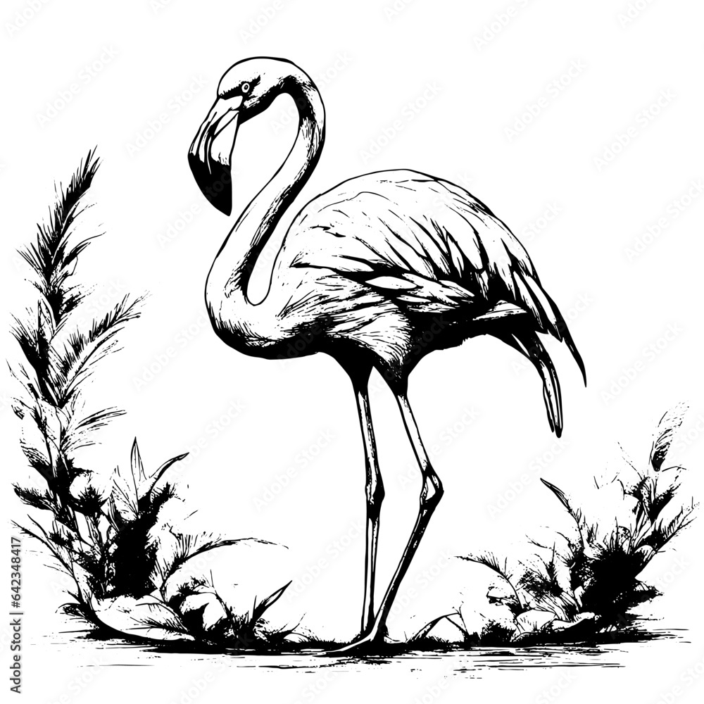 Wall mural flamingo vector animal illustration for design. sketch tattoo design on white background