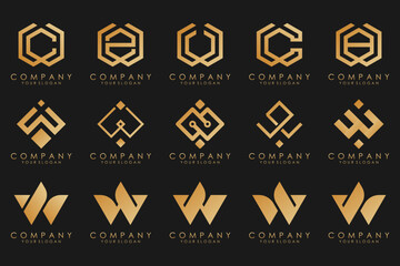 Abstract collection with letters W logo design. creative design logotype W with gold color.