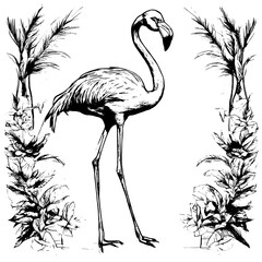flamingo vector animal illustration for design. Sketch tattoo design on white background - obrazy, fototapety, plakaty