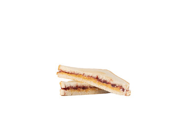 sandwich with peanut butter and raspberry jam isolated,cut into triangles