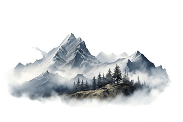 Panoramic Mountain isolated on a transparent background. Generative Ai