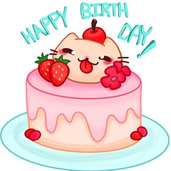 strawberry cake with face cat