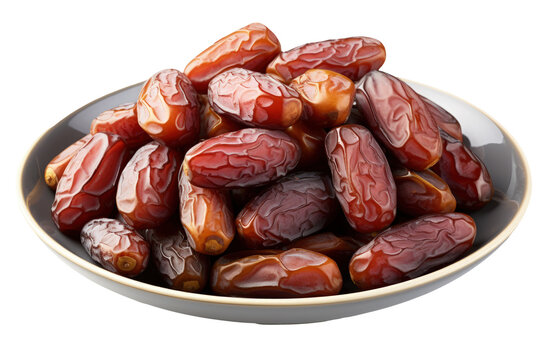 dried dates in a bowl isolated on transparent background