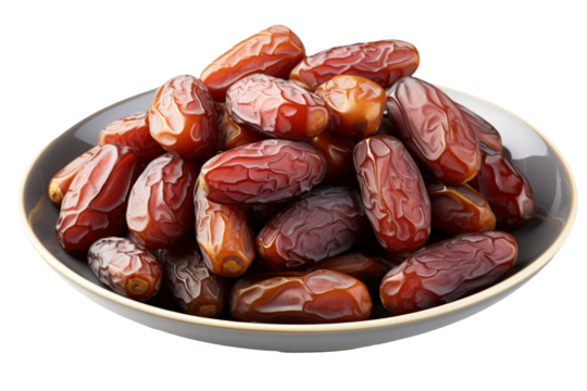 dried dates in a bowl isolated on transparent background