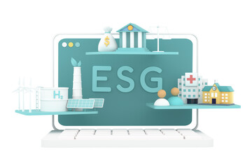 ESG banners for Environmental corporate governanc concept. Environmental, social management. innovative business trend of green energy. 3d rendering of an illustration.