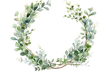 card print painted illustration b leaves chaplet wreath eucalyptus watercolor branch Floral Watercolor design white eucalyptus or background isolated Hand branch fabric - obrazy, fototapety, plakaty