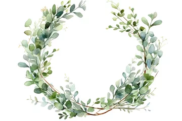 Fotobehang card print painted illustration b leaves chaplet wreath eucalyptus watercolor branch Floral Watercolor design white eucalyptus or background isolated Hand branch fabric © akkash jpg