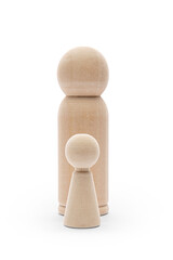 small wooden figurine in front of large one. Сoncept of protection, reliability. Opportunities for...