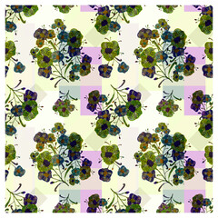 Seamless floral pattern with abstract garden flowers isolated on white. Watercolor botanical illustration. Petals, buds, blooming flowers and leaves.