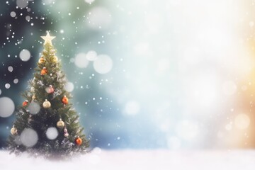 Fototapeta na wymiar Christmas trees with snowflakes and snow falling background