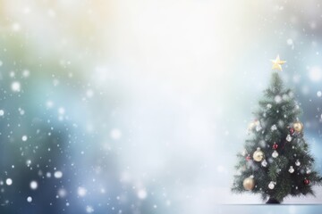 Christmas trees with snowflakes and snow falling background