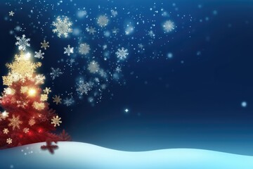 Christmas background with snowflakes, tree and blue background