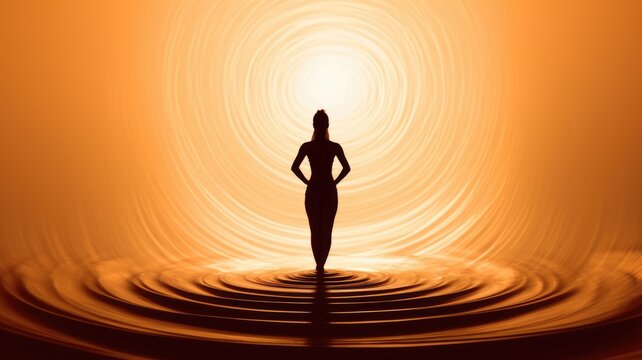 Woman Backlit in Yoga Pose in solid color background. Generative AI image weber.