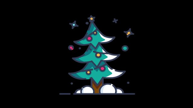 Christmas Tree Animated Icon. Xmas Concept Icon Isolated on black Background. 4K Ultra HD Video Motion Graphic Animation.