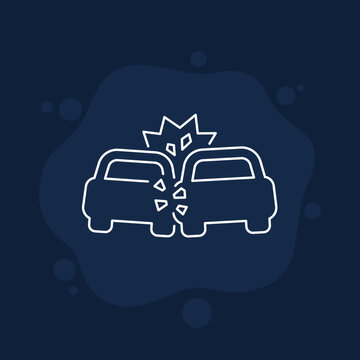 car crash or accident line icon, vector