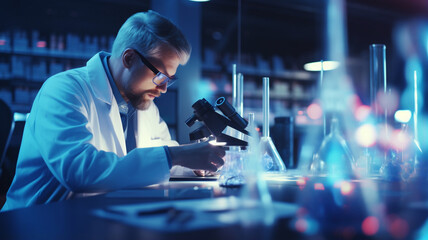 scientist in laboratory using microscope
