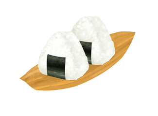 竹の皮に乗ったおにぎりのイラスト