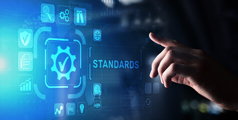 Standard. Quality control. ISO certification, assurance and guarantee. Internet business technology...