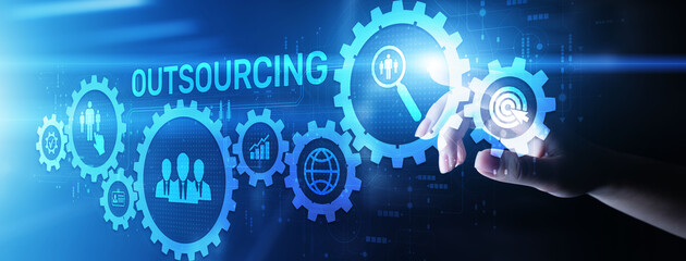 Outsourcing Global recruitment business finance concept on screen.