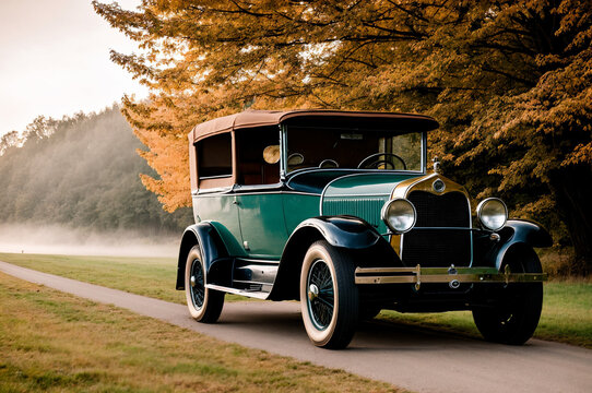 old 1920s car on the road