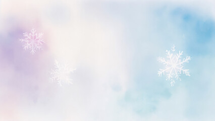 Winter background with snowflakes in pastel colors, Watercolor illustration