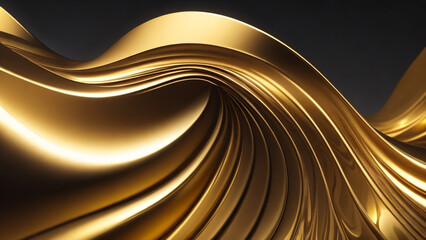 Golden metallic wavy liquid background. 3d render illustration, 3d render