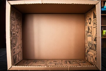 cut house background space packing single cardbox closeup cardboard container paper object package Cardboard moving box box open equipment brown corrugated cardboard office box things business copy - obrazy, fototapety, plakaty